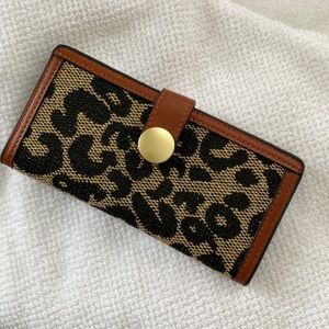Leopard Print brown black beige Snap button flap wallet